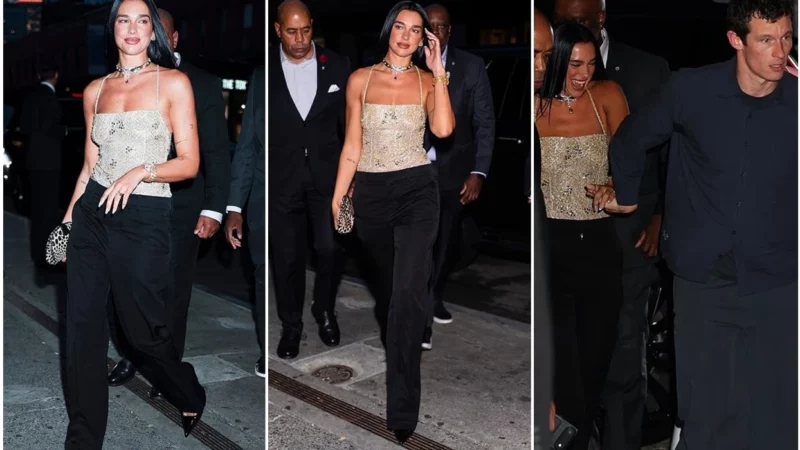 Dorë për dore në eventin e Bvlgari’t, Dua Lipa dhe Callum Turner shkëlqejnë në New York